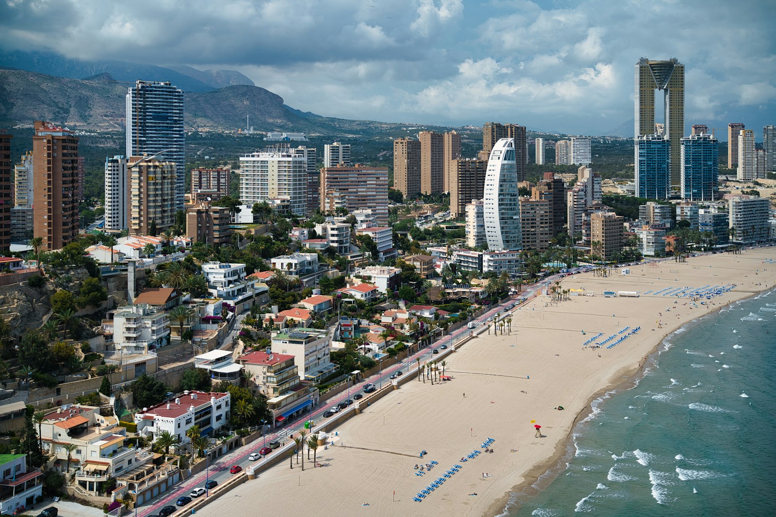 Benidorm beach and skyline beside the Mediterranean Sea