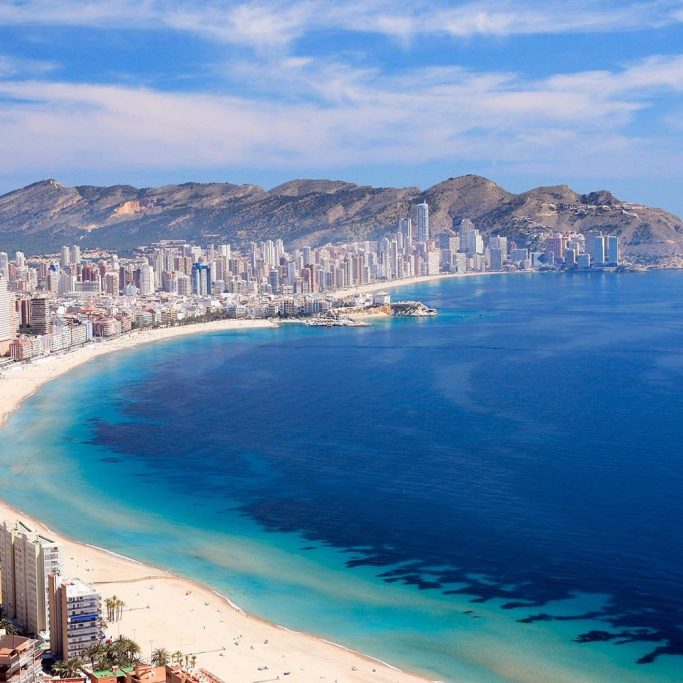 Benidorm beach and turquoise Mediterranean bay