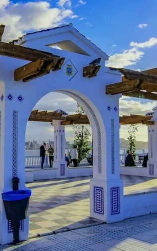 Blue and white architecture at the Balcón del Mediterráneo