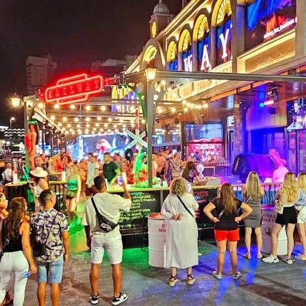Busy nightlife street in Benidorm