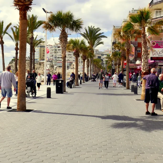 Palm-lined Levante promenade in Benidorm